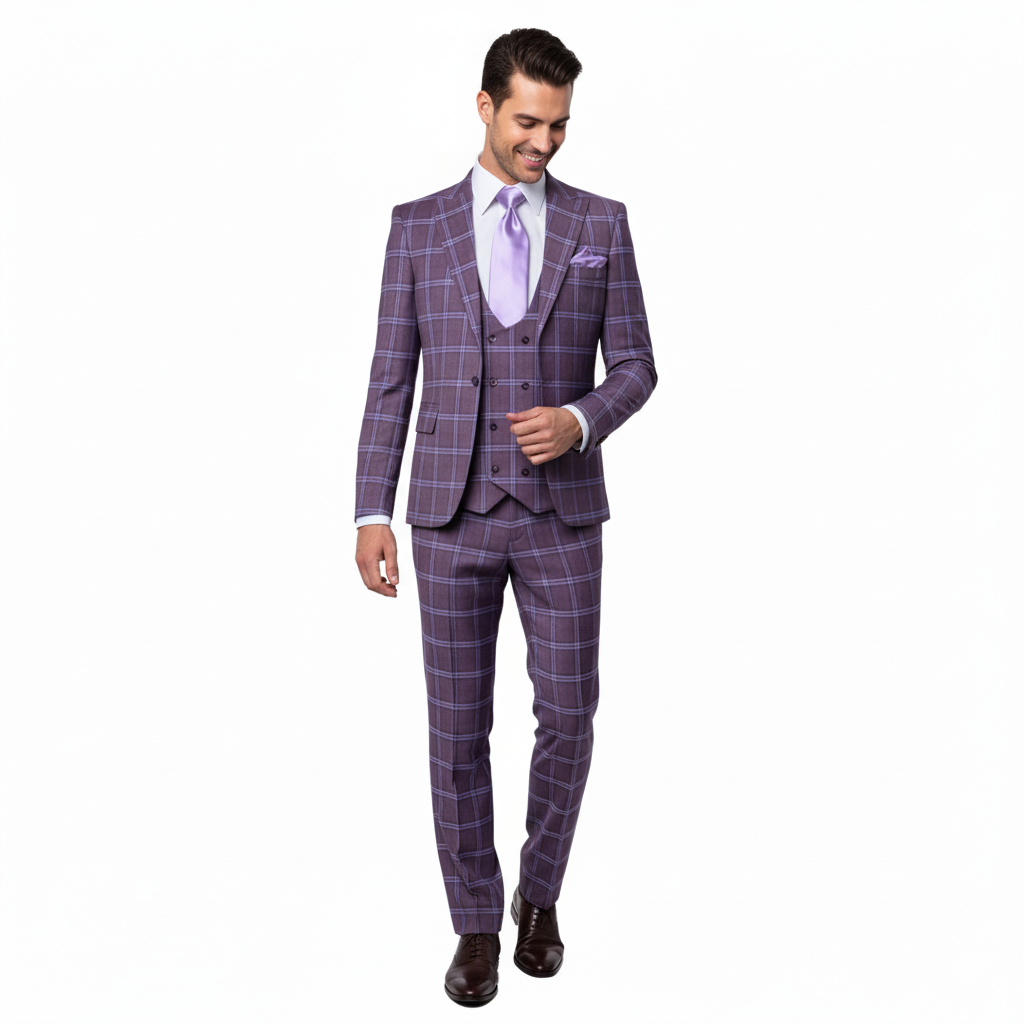 Rossi Man MAX RM1834 Slim Fit 3-Piece Suit – Elegant Purple Formalwear for Men - 34R