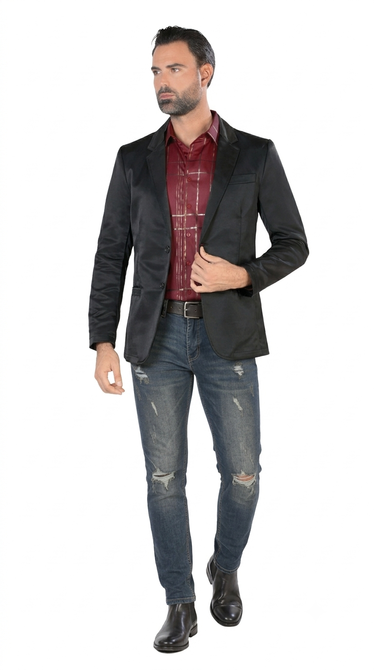 Mens Cowboy Blazer - Western Jacket in Color "Black" Ultra Slim Fitted (Buy 1 Size UP)