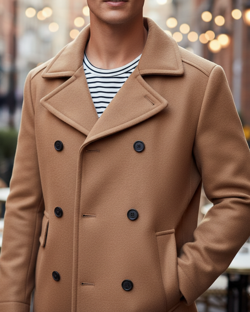 Mens Wool Camel  Peacoat