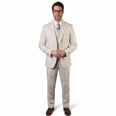Mens Ticket Pocket Peak Lapel Double breasted Vest 100% Wool Tom Ford Style Modern Fit in Color "Tan" By Statement