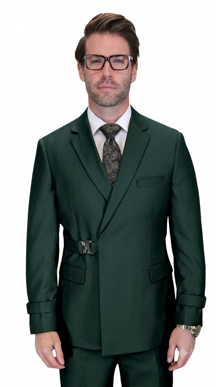 Men’s 2 Piece Modern Fit Buckle Suit - Hunter Green