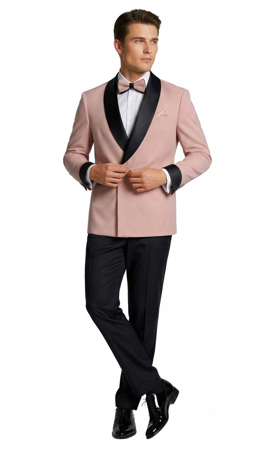 Men's Blush Pink Double Breasted Shawl Lapel Tuxedo for Wedding & Prom