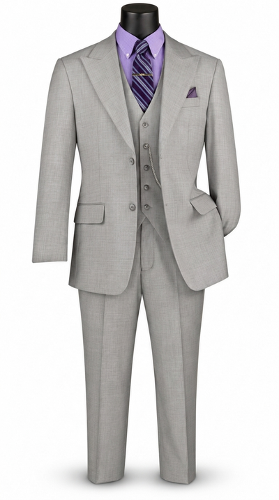 Men’s 3-Piece Textured Weave Regular Fit Suit - Light Gray