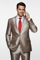 2 Button Style Jacket Flat Front Pants Notch Collar- Shiny suit