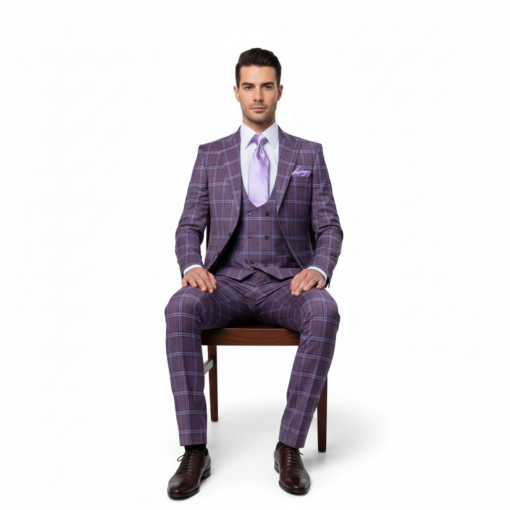 Rossi Man MAX RM1834 Slim Fit 3-Piece Suit – Elegant Purple Formalwear for Men - 34R