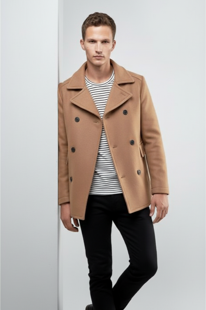 Mens Wool Camel  Peacoat - Coat Size 38