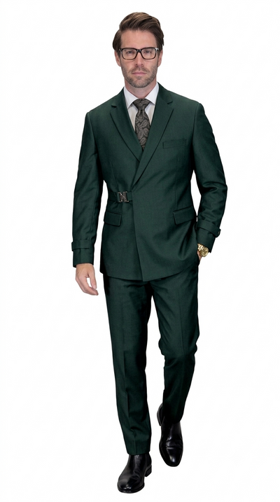 Men’s 2 Piece Modern Fit Buckle Suit - Hunter Green