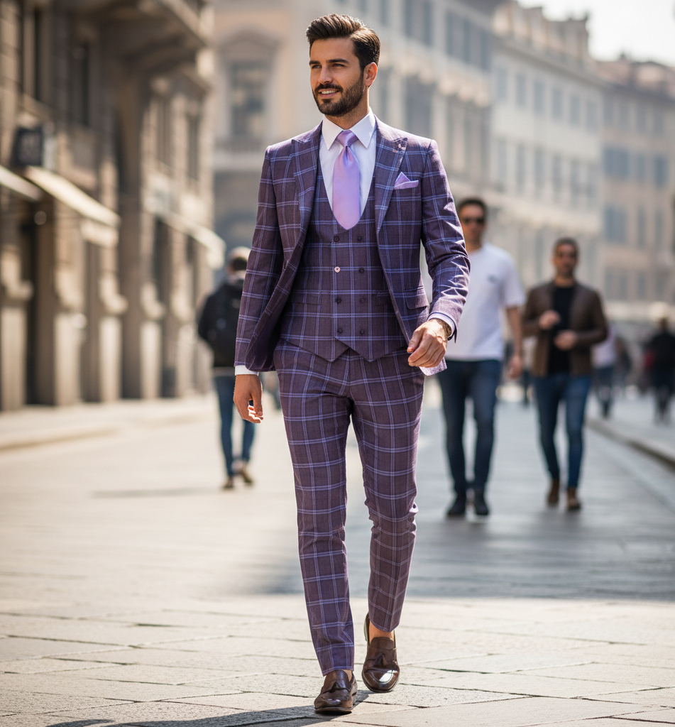 Rossi Man MAX RM1834 Slim Fit 3-Piece Suit – Elegant Purple Formalwear for Men - 34R