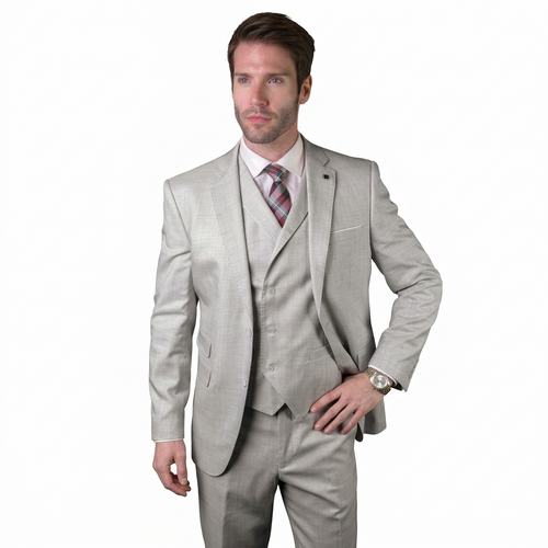 Mens Ticket Pocket Peak Lapel Double breasted Vest 100% Wool Tom Ford Style Modern Fit in Color "Gray" By Statement
