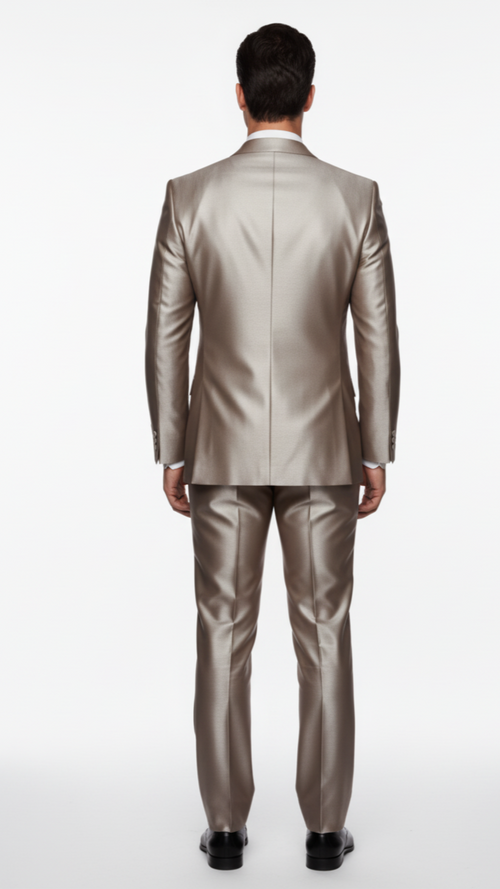 2 Button Style Jacket Flat Front Pants Notch Collar- Shiny suit