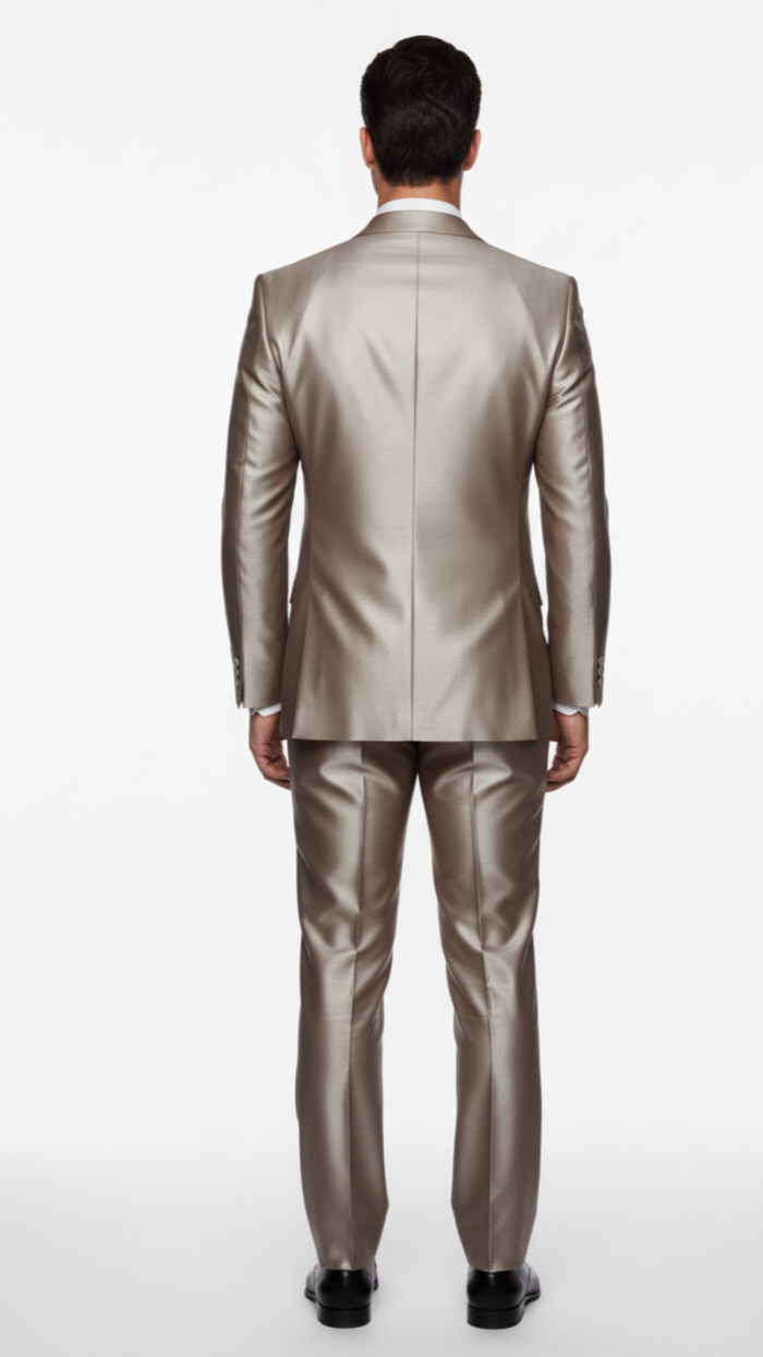 2 Button Style Jacket Flat Front Pants Notch Collar- Shiny suit