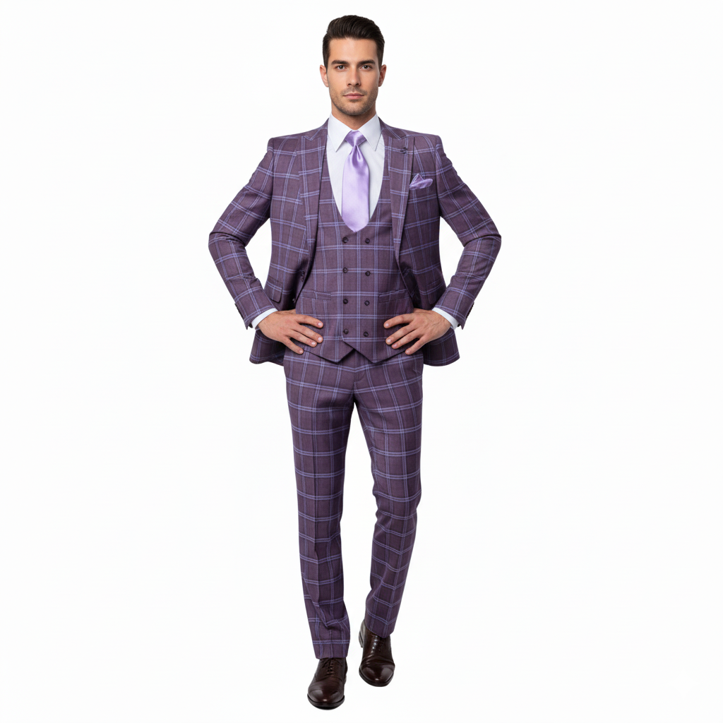 Rossi Man MAX RM1834 Slim Fit 3-Piece Suit – Elegant Purple Formalwear for Men - 34R