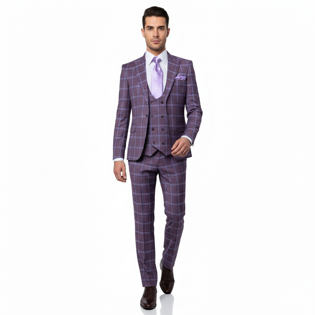 Rossi Man MAX RM1834 Slim Fit 3-Piece Suit – Elegant Purple Formalwear for Men - 34R