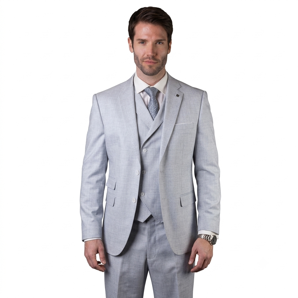Mens Ticket Pocket Peak Lapel Double breasted Vest 100% Wool Tom Ford Style Modern Fit in Color "Powder" By Statement
