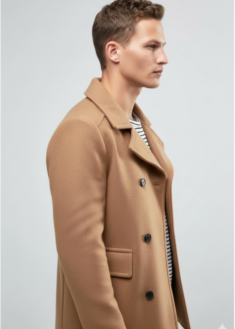 Mens Wool Camel  Peacoat - Coat Size 38