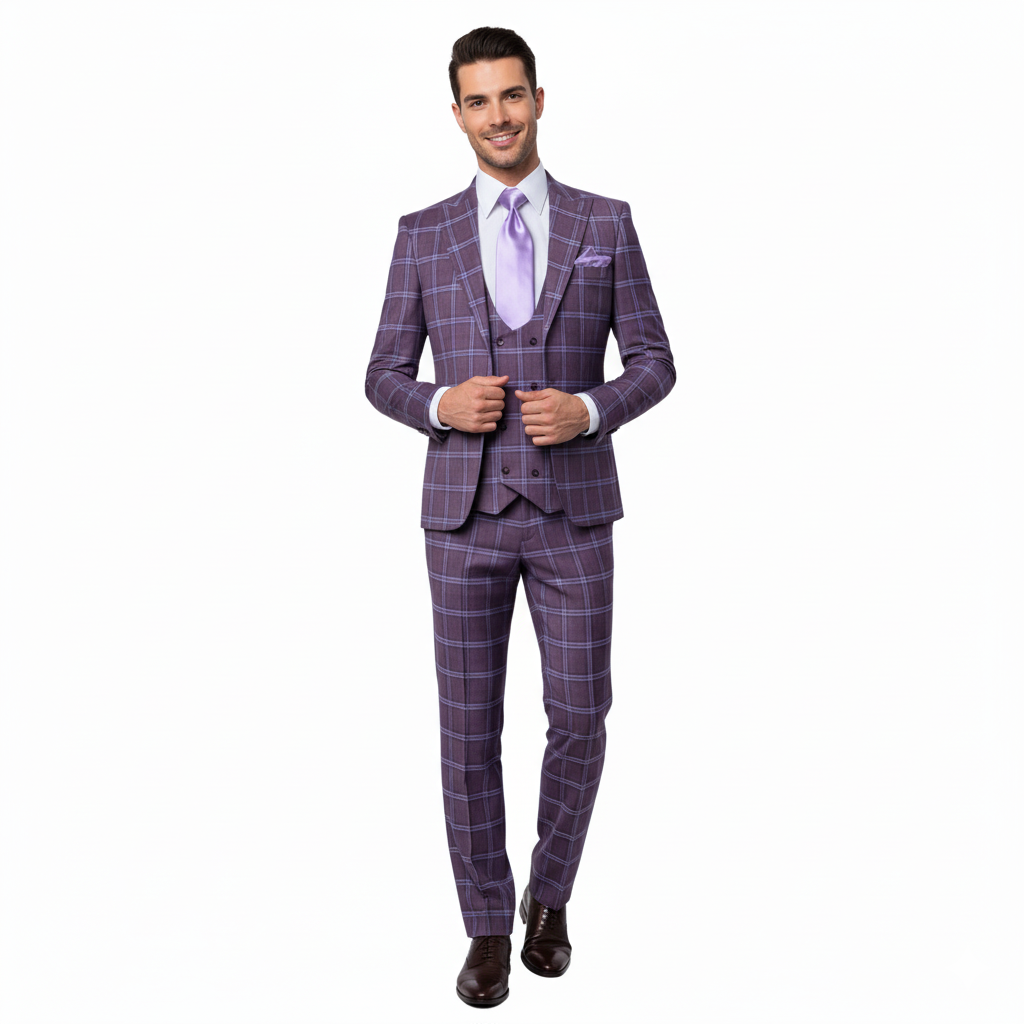 Rossi Man MAX RM1834 Slim Fit 3-Piece Suit – Elegant Purple Formalwear for Men - 34R