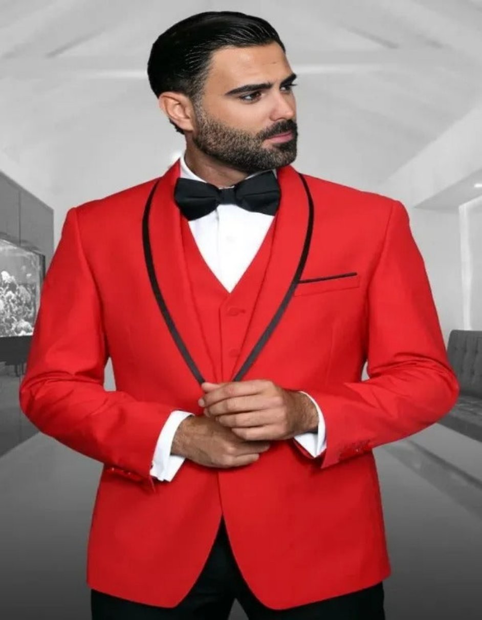 Genova Red One Button Shawl Four Piece Set Tuxedo