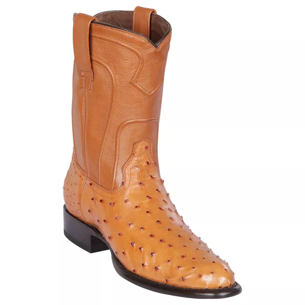 Los Altos Men's Genuine Full Quill Ostrich Honey Roper Toe Boots - 8