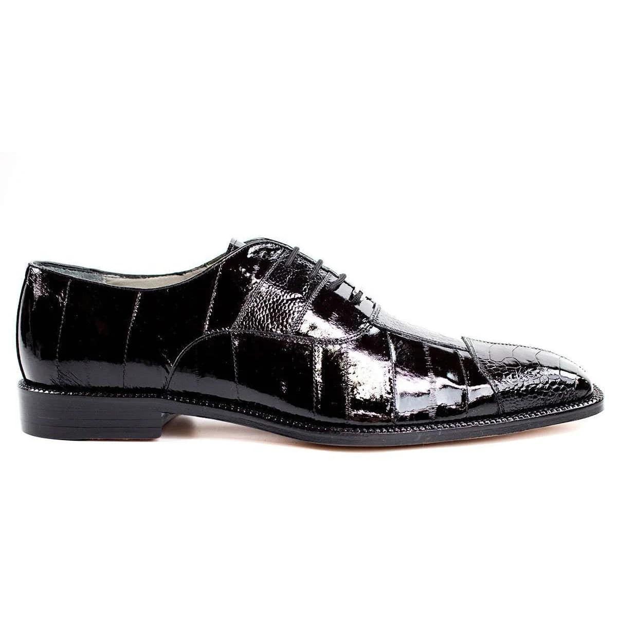 Belvedere Mare Black Genuine Ostrich & Eel Oxfords - 9.5
