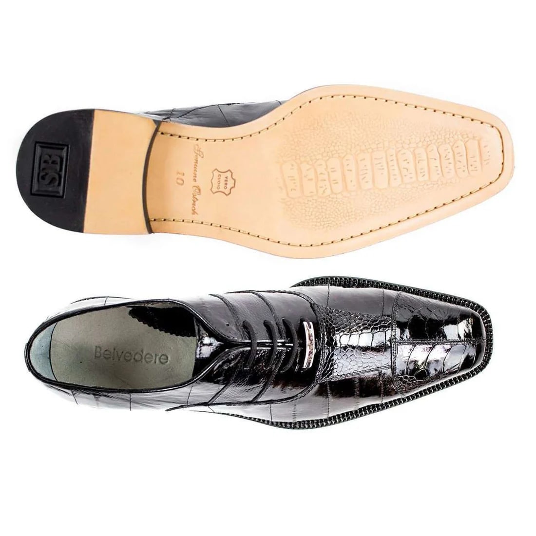 Belvedere Mare Black Genuine Ostrich & Eel Oxfords - 9.5