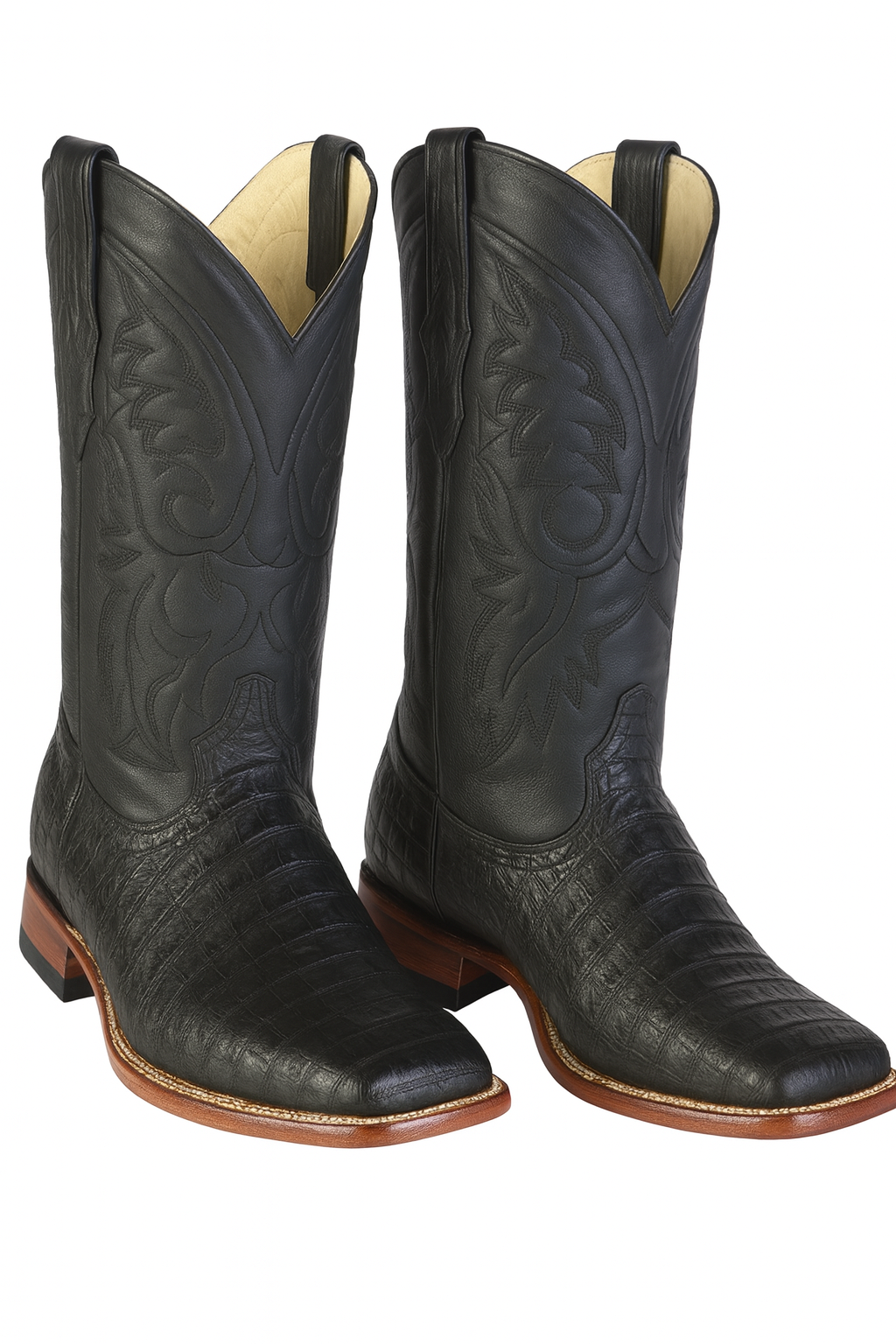 Los Altos Boots Men's Black Caiman Belly Wide Square Toe Boots - US 8.0 Standard/D/ Medium / Eu:41-42