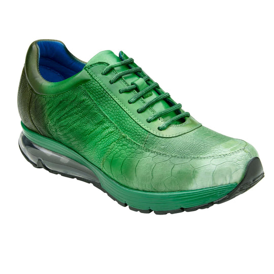 Men's Belvedere George Hand Painted Ostrich Leg Sneaker in Pine Green - 9-M