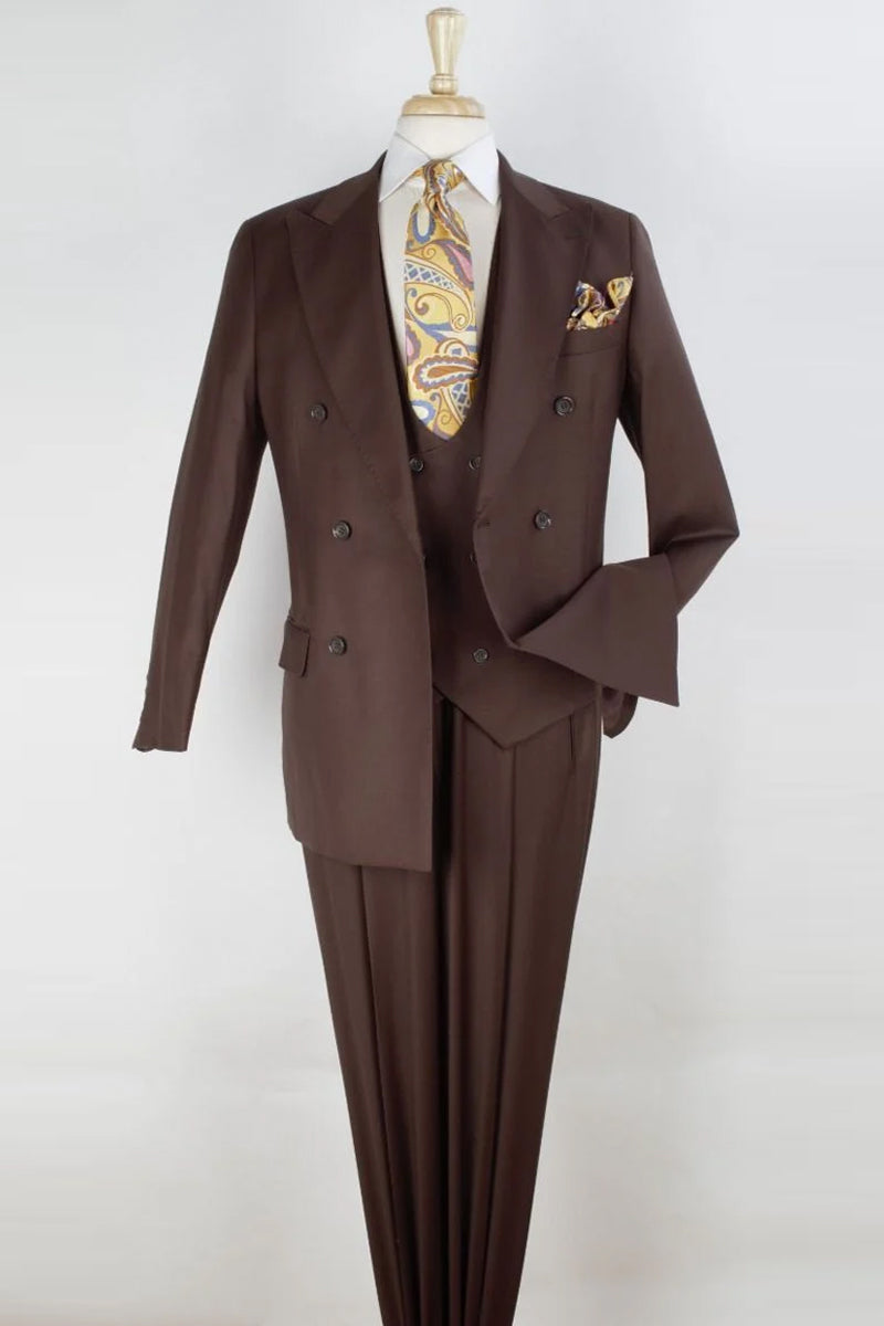 "Brown Double Breasted Suit - Men's Classic Fit 100% Super 150's Wool"
