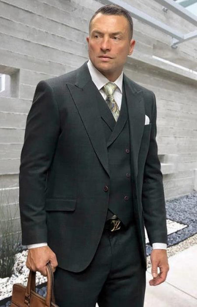 Mens Classic Wool Feel Double Breasted Glen Plaid Suit in Grey