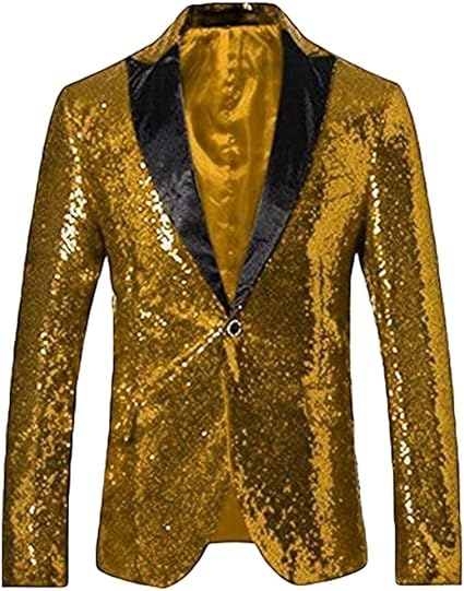 Glitter Tuxedo Dinner Jacket - Sequin Blazer - Gold Flashy Stage Sport Coat By Alberto Nardoni - Coat Size 38