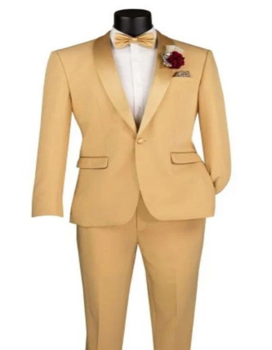 Mens Two Piece Shawl Lapel Slim Fit Tuxedo - Gold - Mustard