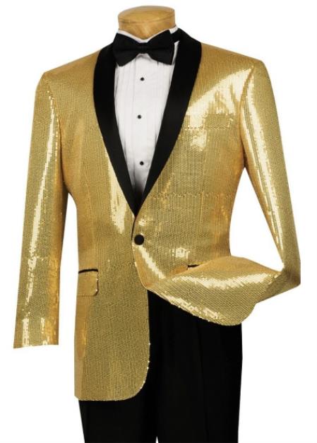 Sequin Tuxedo - Mens Blazer - Gold Dinner Jacket - Satin Shiny Tuxedo Jacket