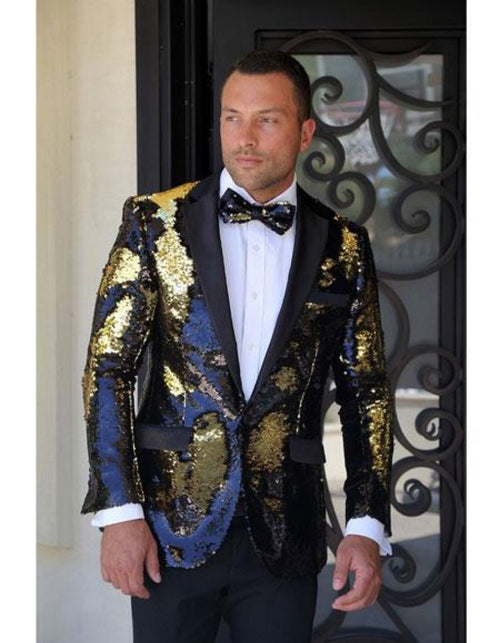 Sequin Tuxedo - Mens Blazer - Gold Dinner Jacket - Paisley Shiny Tuxedo Jacket