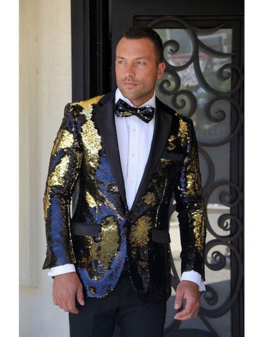 Sequin Tuxedo - Mens Blazer - Gold Dinner Jacket - Paisley Shiny Tuxedo Jacket