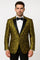 Mens Goldish Yellow and Black Paisley Tuxedo Blazer with Matching Bow Tie with Black Pants