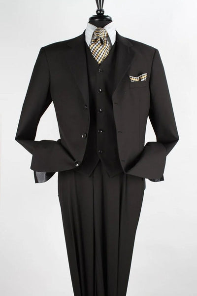 Apollo King Black Classic Fit 3-Button Vested Suit