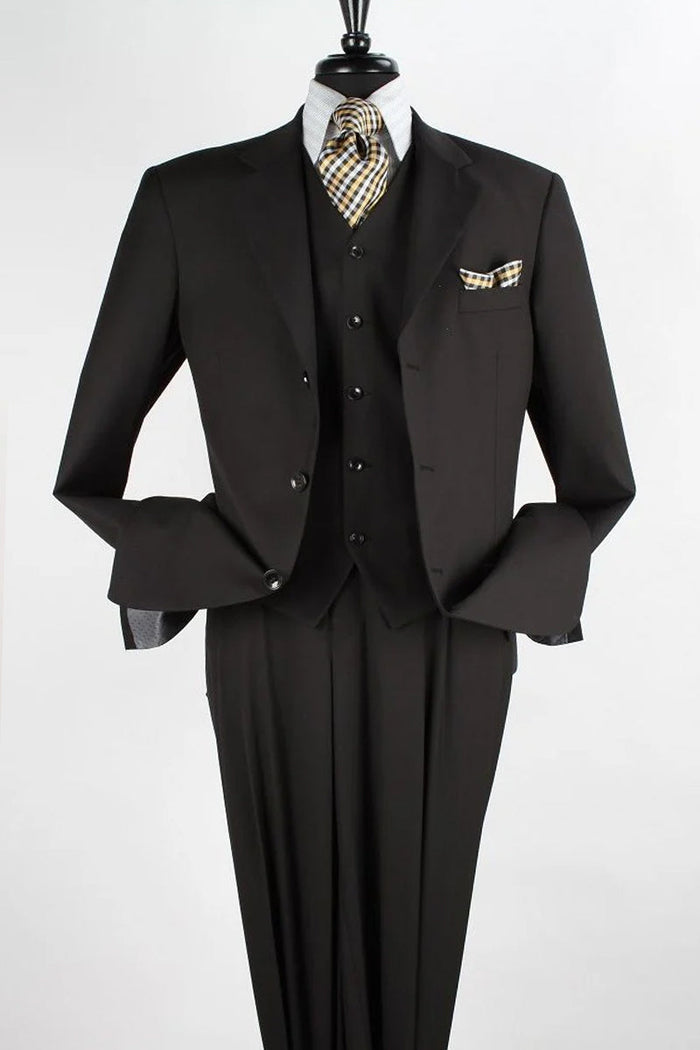 Apollo King Black Classic Fit 3-Button Vested Suit