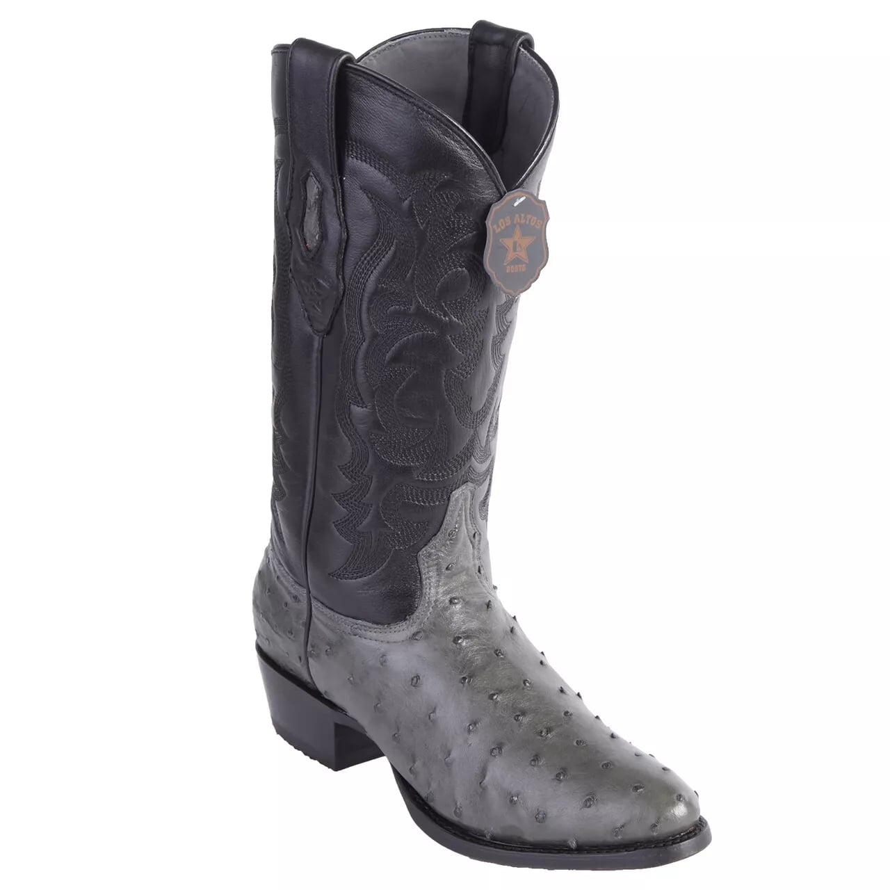 Los Altos Gray Genuine Ostrich Round Toe Boots - 8