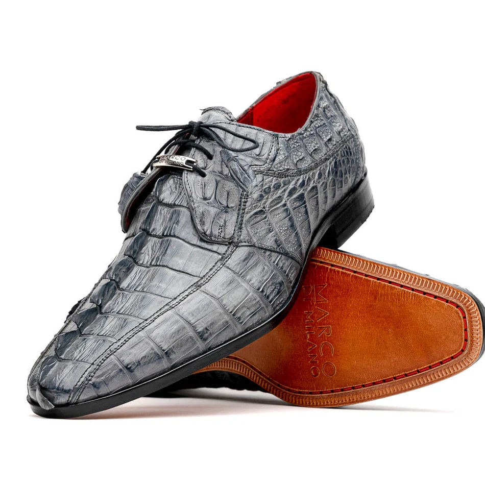 Marco Di Milano Cancun Men's Shoes Gray Exotic Hornback Crocodile Skin Derby Oxfords - 6