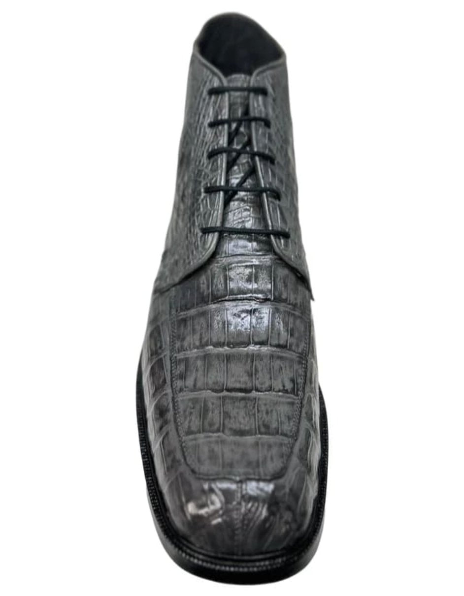 Los Altos Gray All Over Crocodile Lace-Up Dress Ankle Boots - 8