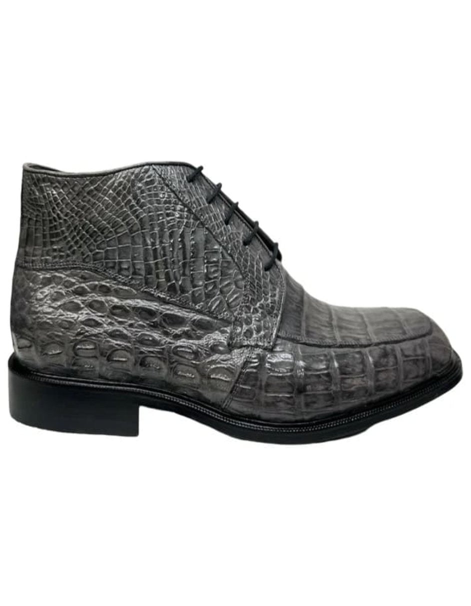 Los Altos Gray All Over Crocodile Lace-Up Dress Ankle Boots - 8