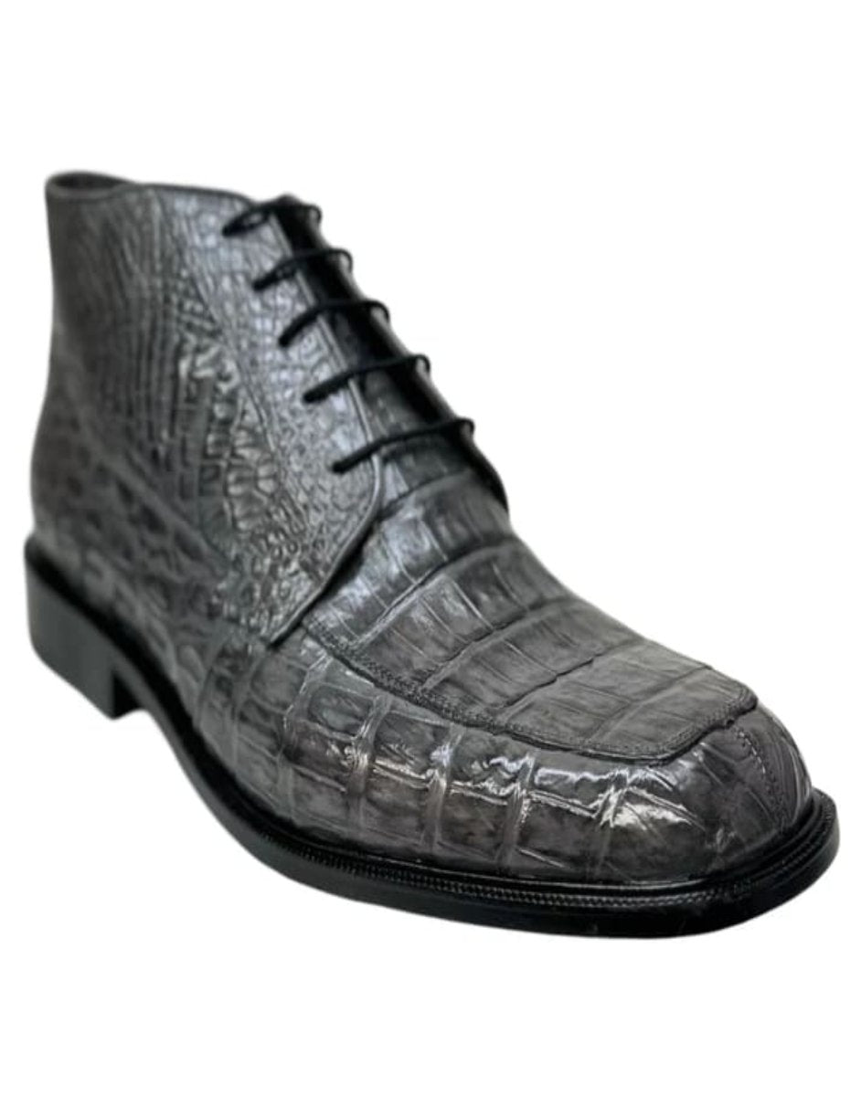 Los Altos Gray All Over Crocodile Lace-Up Dress Ankle Boots - 8