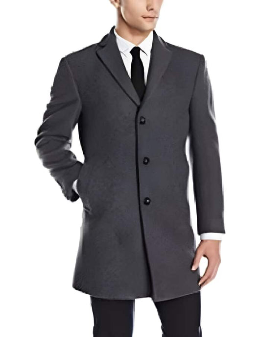 men's Three Button Wool Gray Long Jacket Mens Car Coat