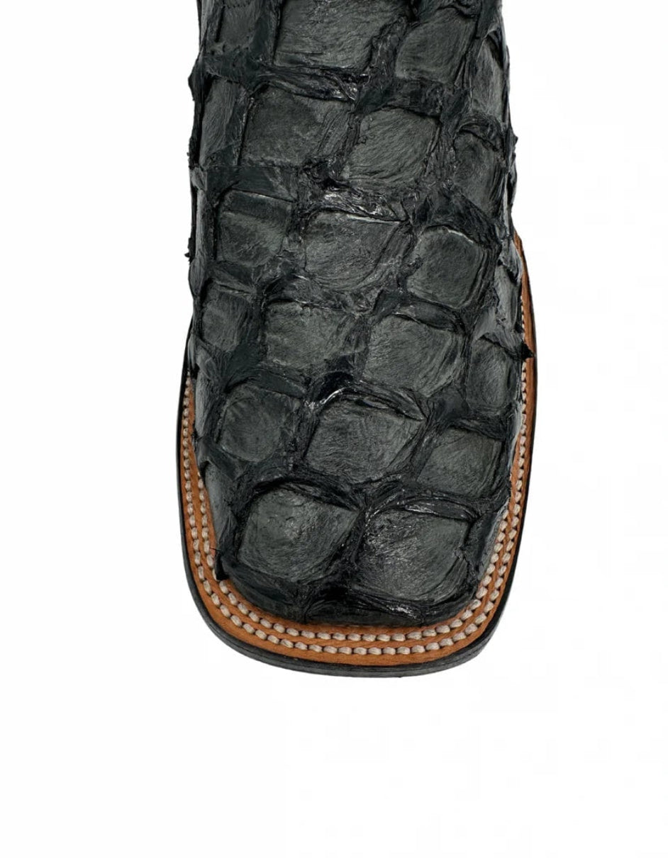 Los Altos Men's Gray Glossy Genuine Pirarucu Wide Square Toe Boot - 6 Standard / D / Medium