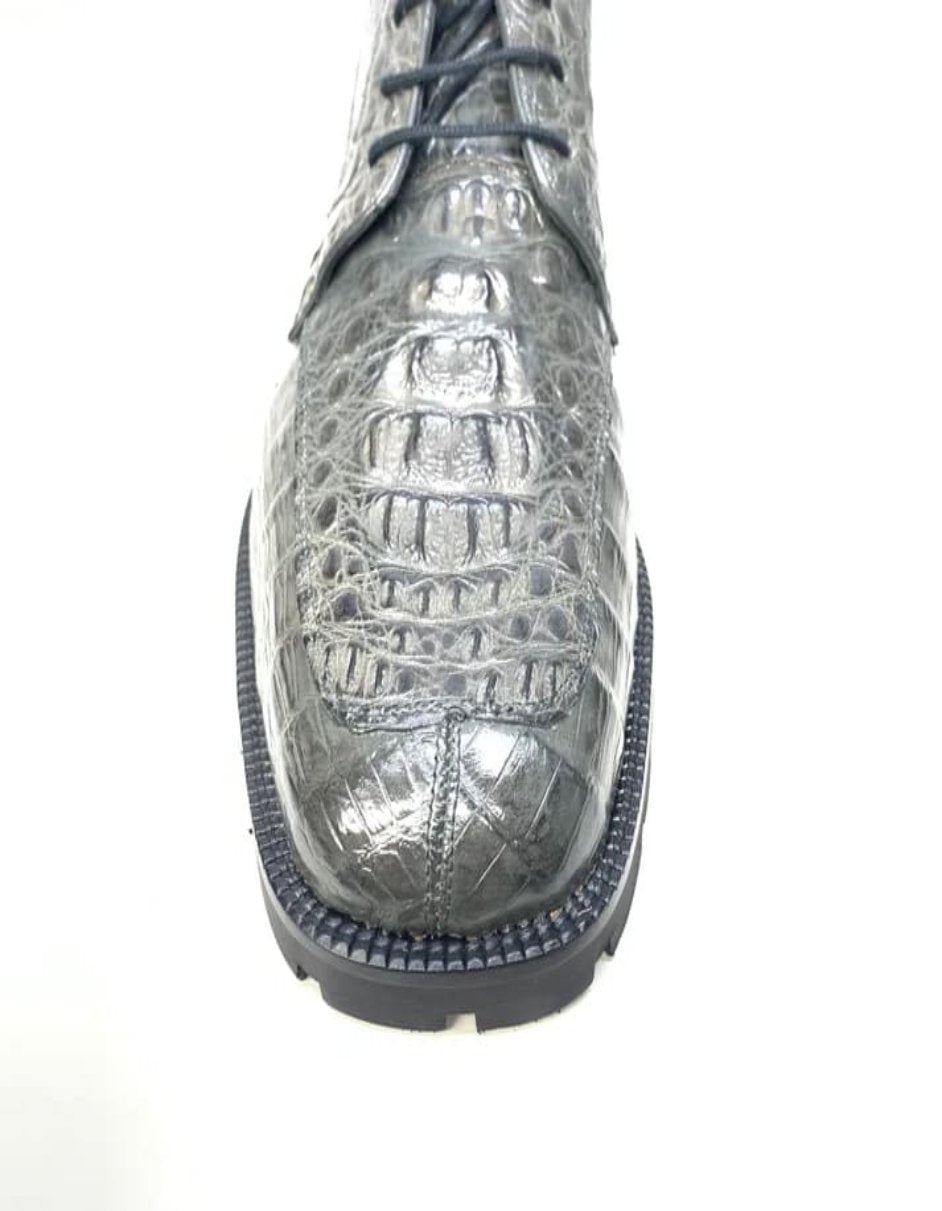 Los Altos Gray Horn-back Crocodile Ankle Boots - 8