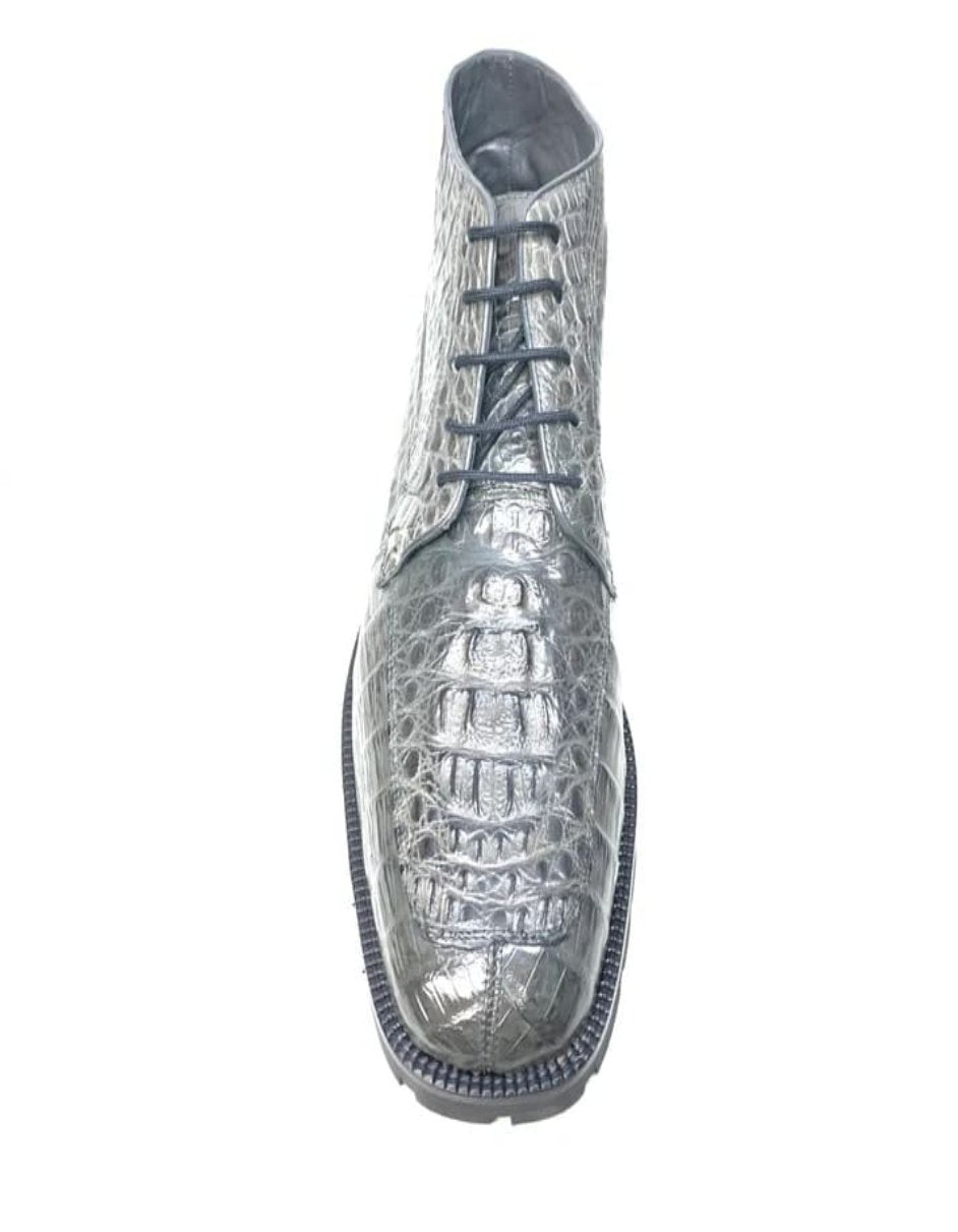 Los Altos Gray Horn-back Crocodile Ankle Boots - 8