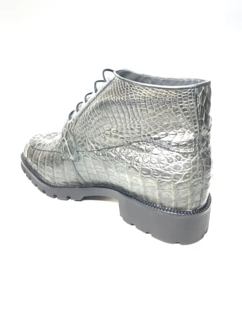 Los Altos Gray Horn-back Crocodile Ankle Boots - 8