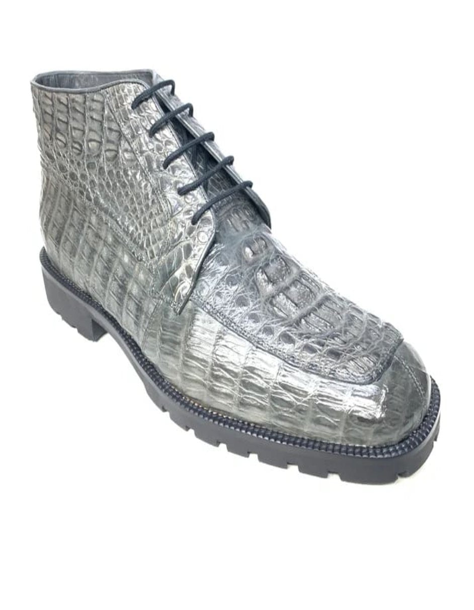 Los Altos Gray Horn-back Crocodile Ankle Boots - 8