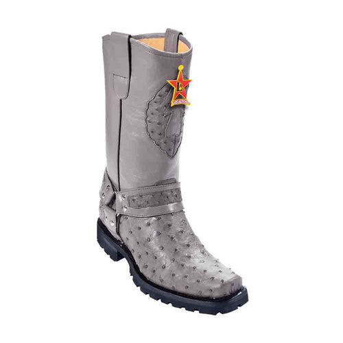 Los Altos Gray Full Quill Ostrich Mens Motorcycle Boot
