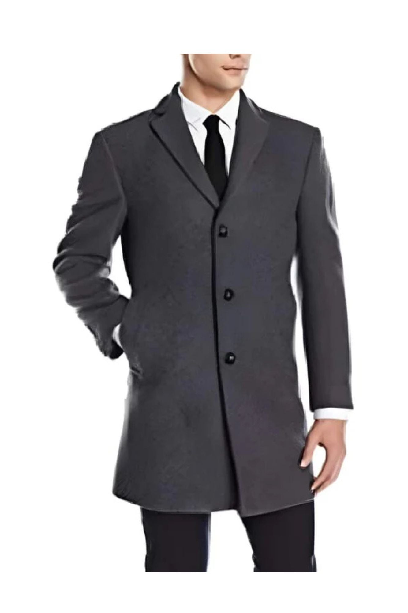 Men's Single Breasted Three Button Wool Gray Long Jacket Car Coat - Coat Size 38