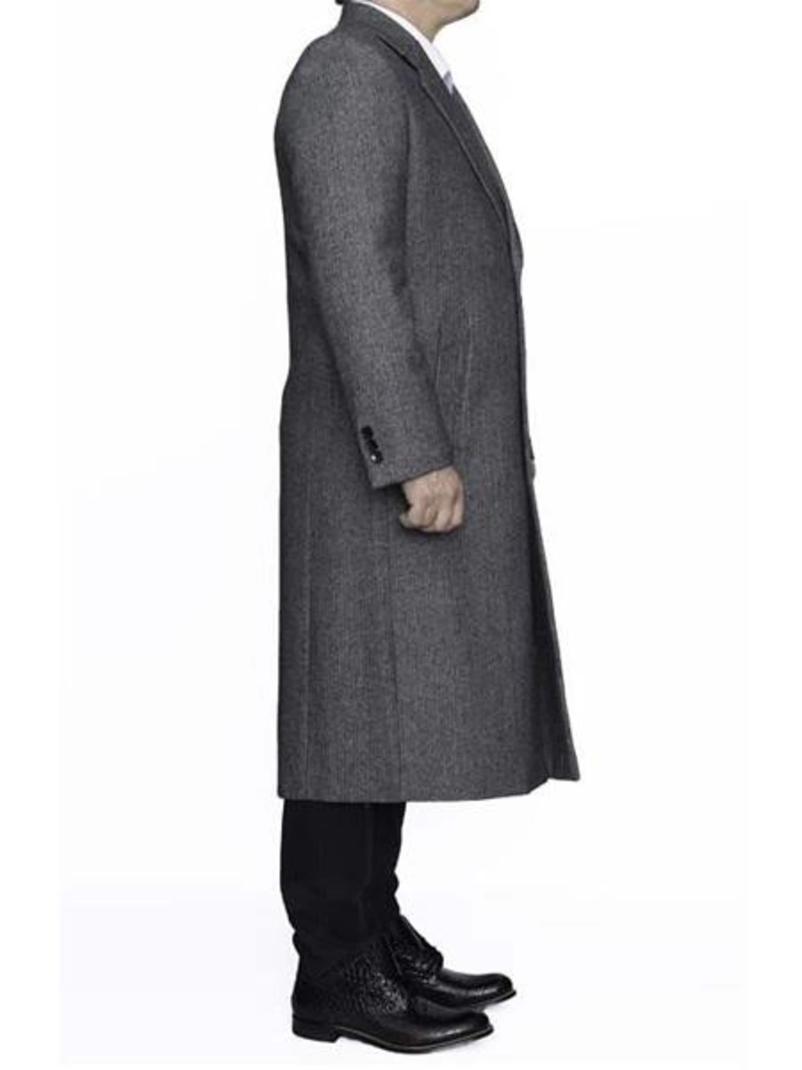 Three Button Full Length Wool Herringbone Ankle length Gray Overcoat ~ Long men's Dress Topcoat - Winter coat